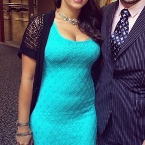 LAST CALL-Baby blue bodycon dress w/lace overlay
